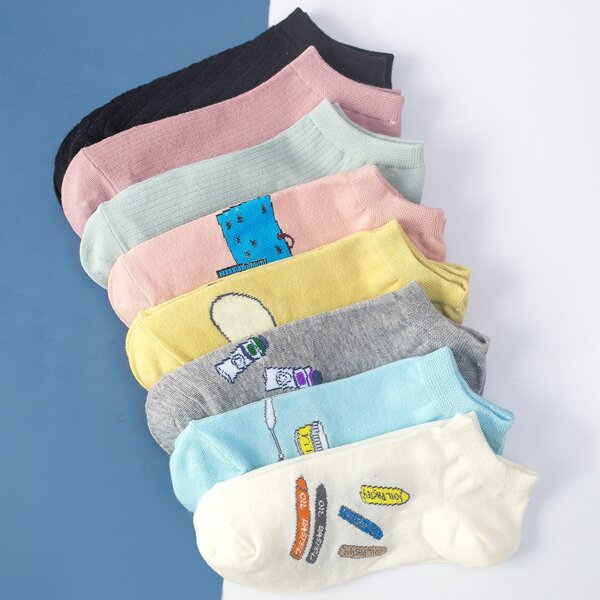 

8pairs Cartoon Graphic Socks, Multicolor