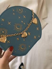 心形裝飾星星刺繡斜背包
