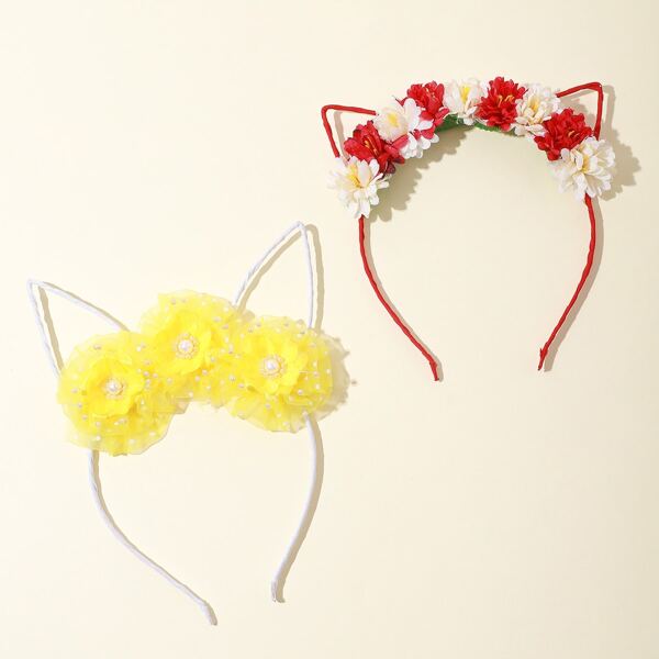 

2pcs Girls Flower Decor Hair Hoop, Multicolor