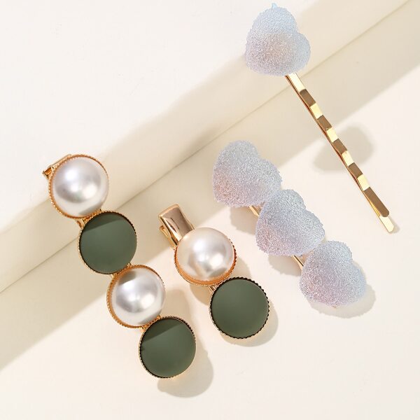 

4pcs Faux Pearl Decor Hair Clip, Multicolor