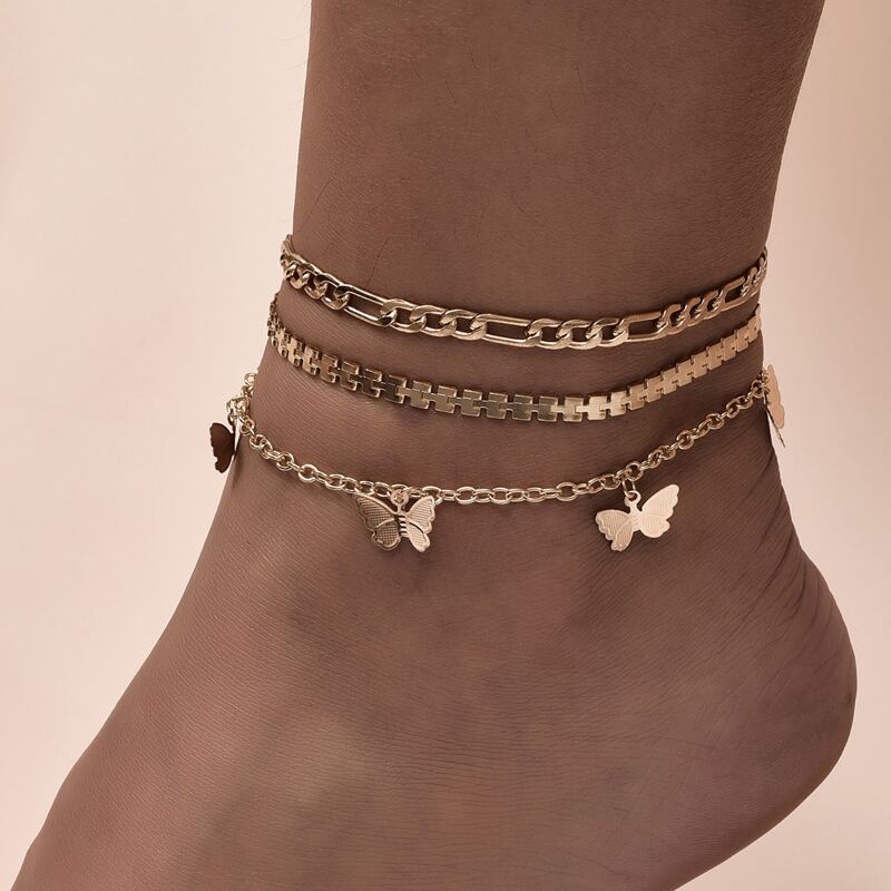 

3pcs Butterfly Decor Anklet, Gold