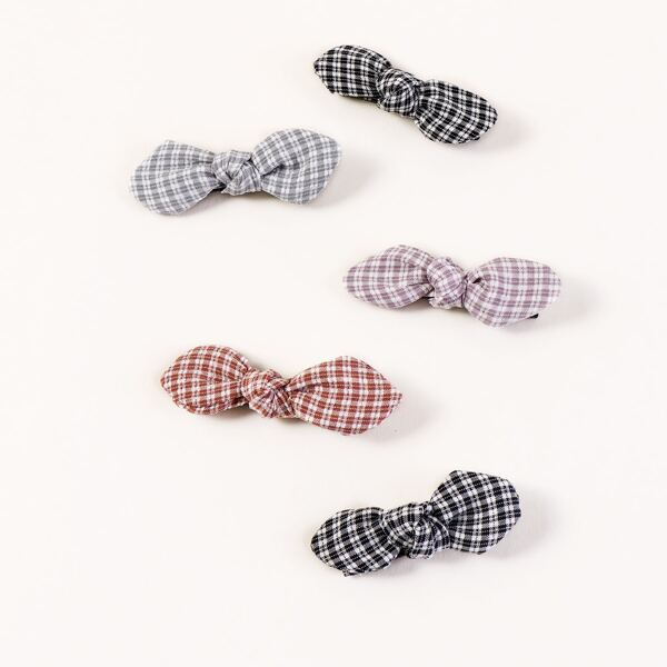 

5pcs Girls Plaid Pattern Bow Hair Clip, Multicolor