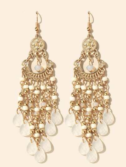 Beads Decor Tassel Drop Earrings