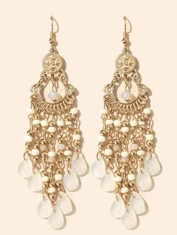 Beads Decor Tassel Drop Earrings