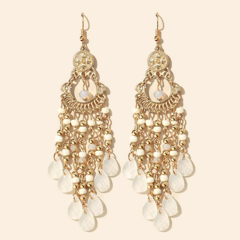 

Beads Decor Tassel Drop Earrings, Multicolor