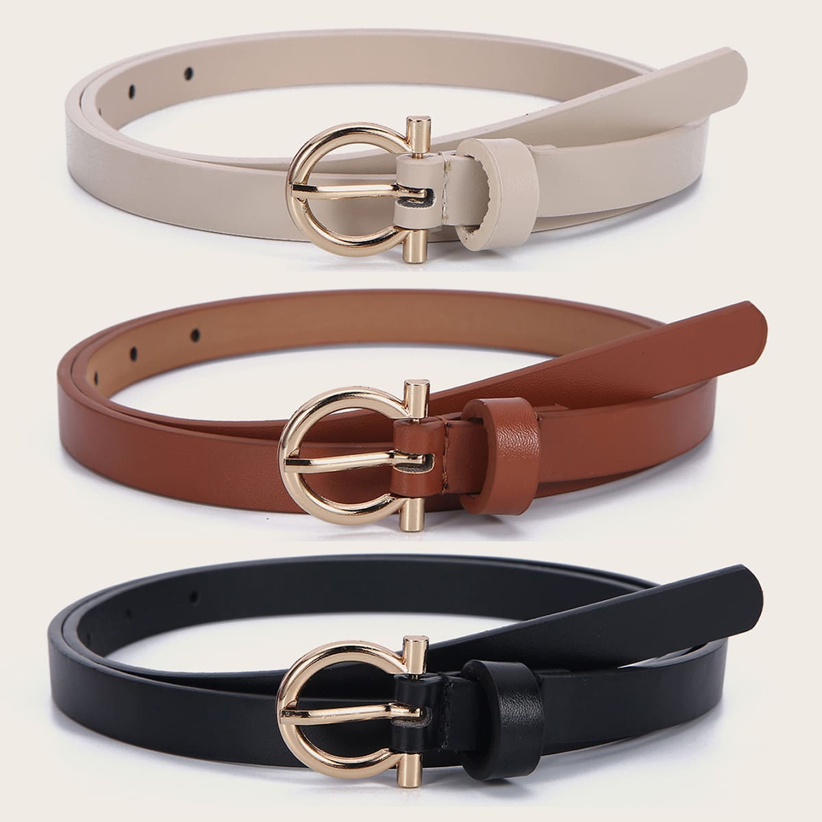 

3pcs Metal buckle PU Belt, Multicolor