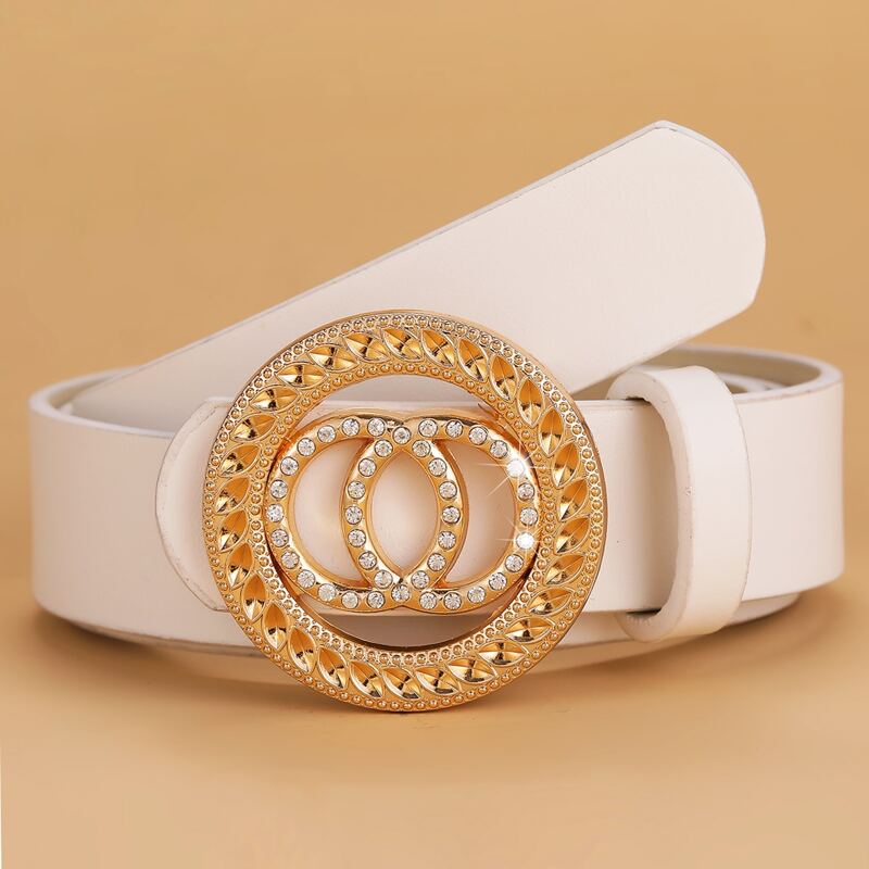 

Rhinestone Decor Double O-ring Buckle Belt, White