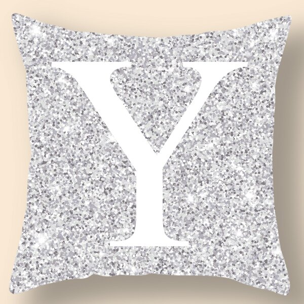 

Alphabet Print Cushion Cover Without Filler, Silver