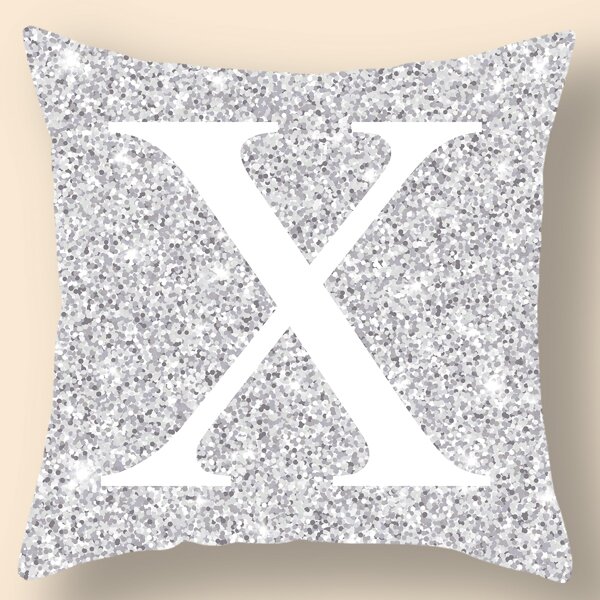 

Alphabet Print Cushion Cover Without Filler, Silver
