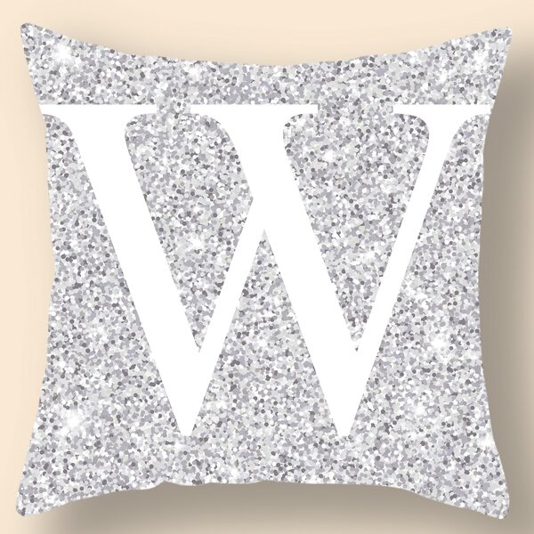 

Alphabet Print Cushion Cover Without Filler, Silver