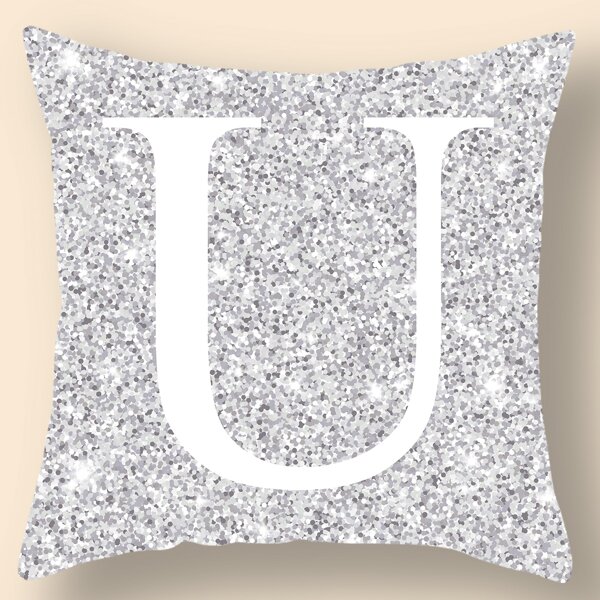 

Alphabet Print Cushion Cover Without Filler, Silver