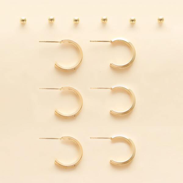 

6pairs Simple Metallic Round Earrings Set, Gold