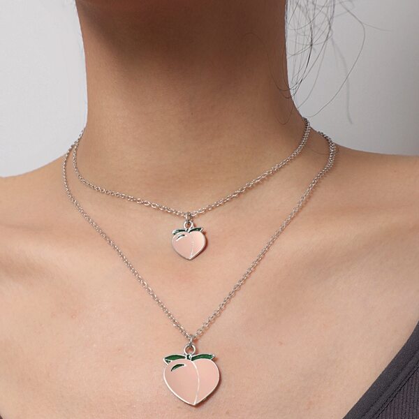 

Peach Decor Layered Necklace, Silver