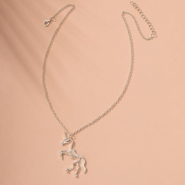 

Unicorn Skeleton Pendant Necklace, Silver