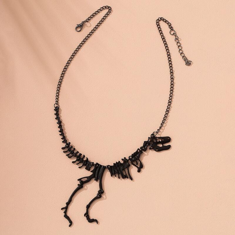 

Dinosaur Skeleton Pendant Necklace, Black