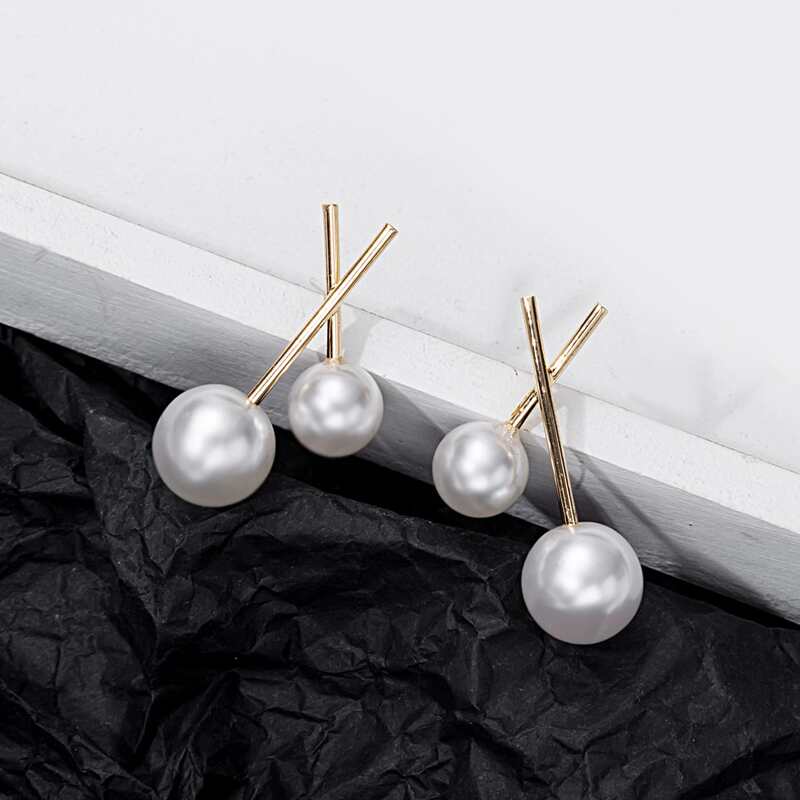 

Faux Pearl Stud Earrings, Gold