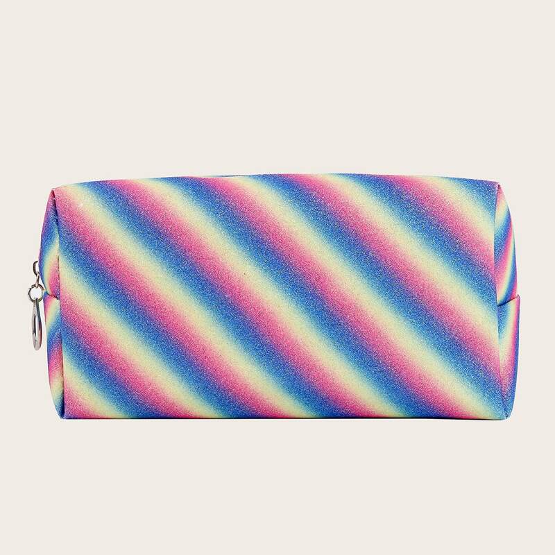 

1pc Striped Makeup Bag, Multicolor