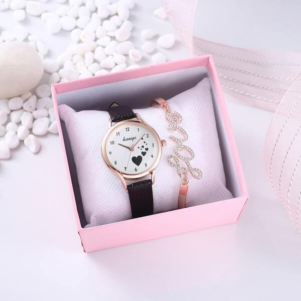 

1pc Heart Print Dial Watch & 1pc Bracelet