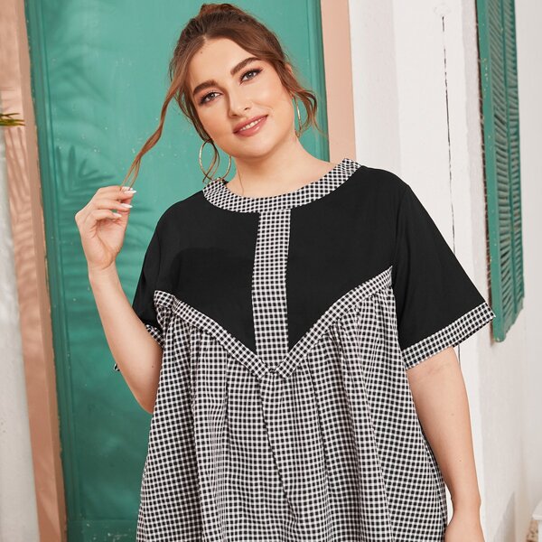 

Plus Contrast Gingham Tunic Blouse, Multicolor