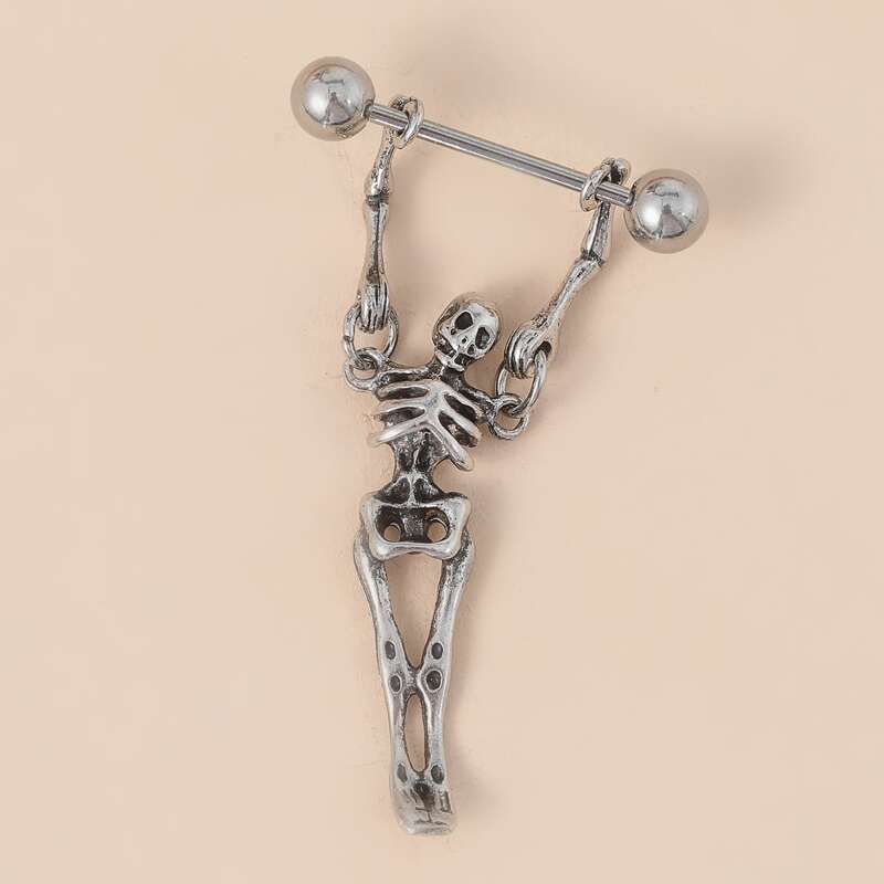 

Stainless Steel Skeleton Pendant Nipple Ring, Silver