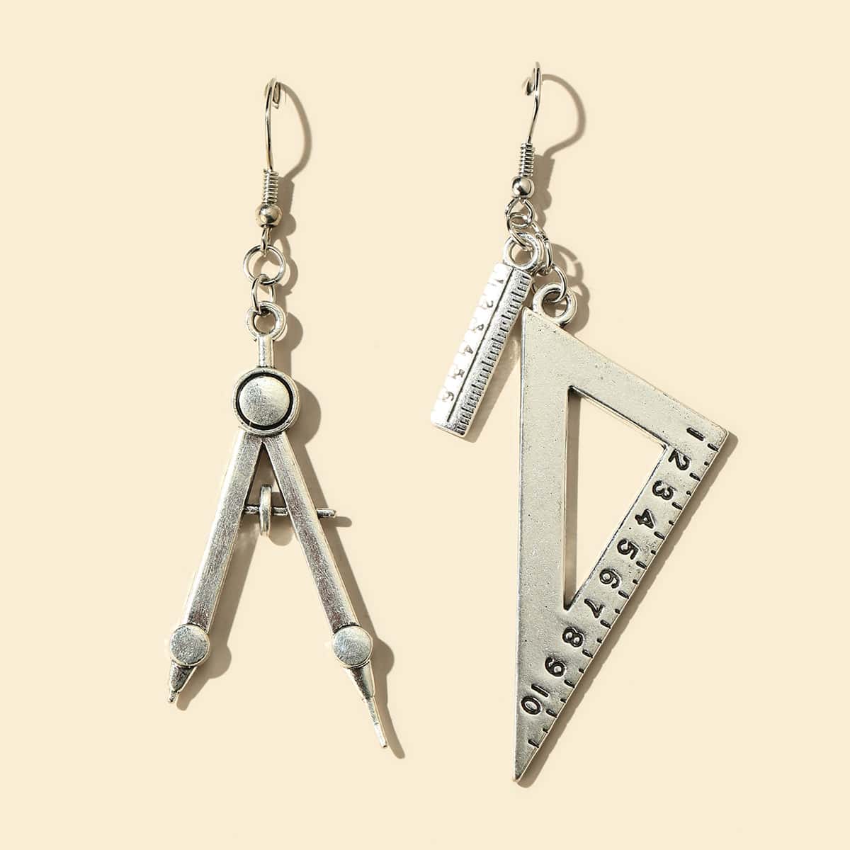 

Compasses Ruler Drop Earrings, Silver
