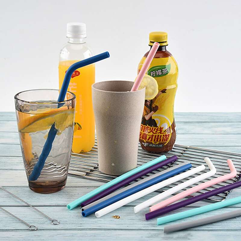 

12pcs Random Color Straw & 2pcs Cleaning Brush, Multicolor