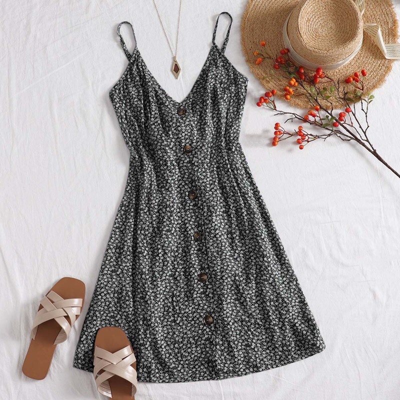 

Ditsy Floral Tie Back Cami Dress, Black