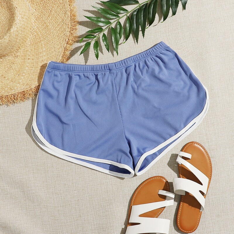 

Rib Contrast Binding Bikini Shorts, Blue