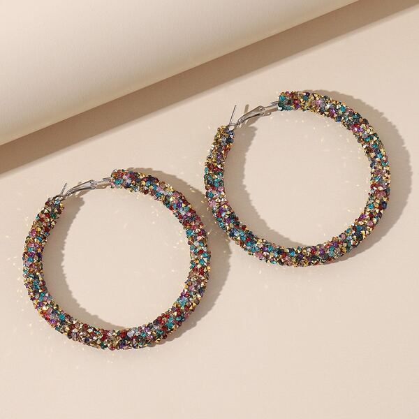 

Colorful Rhinestone Decor Hoop Earrings, Multicolor