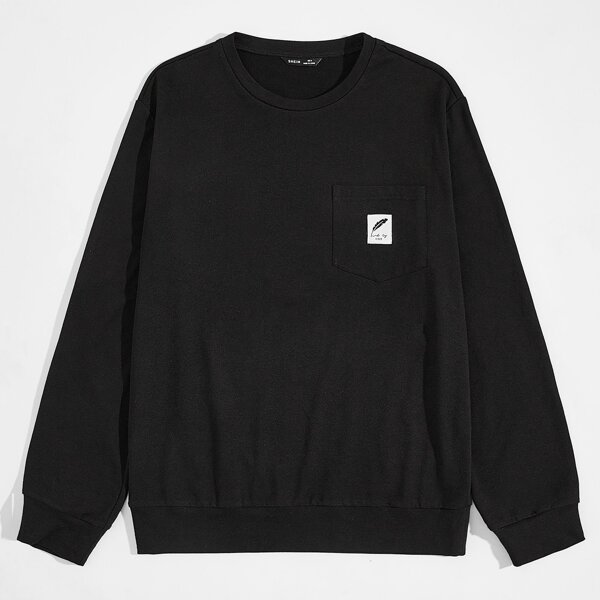 

Men Patched Detail Pocket Front Pullover, Black