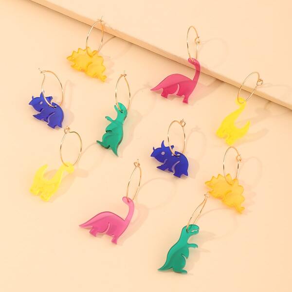 

5pairs Girls Colorful Dinosaur Drop Earrings, Multicolor