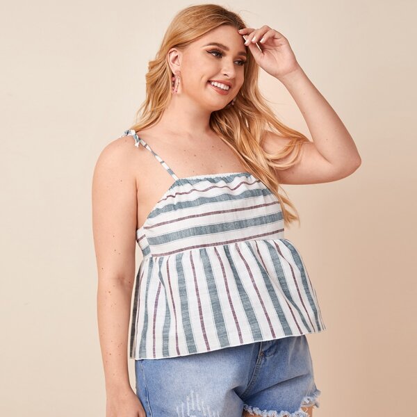 

Plus Ruffle Hem Striped Cami Top, Multicolor