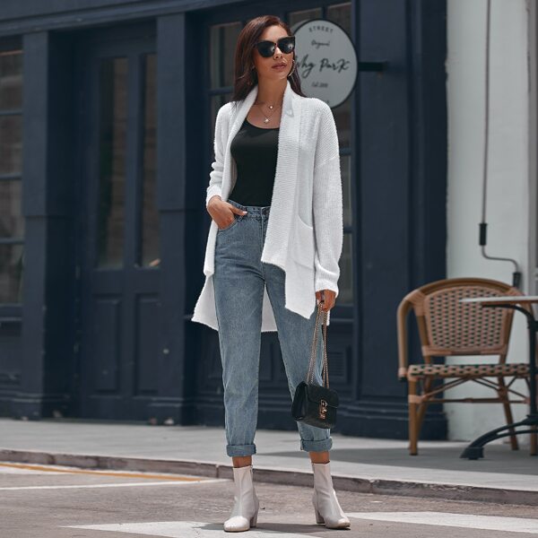 

Fluffy Knit Asymmetrical Hem Cardigan, White