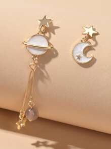 Star Moon Drop Earrings - Yellow Gold - View 1