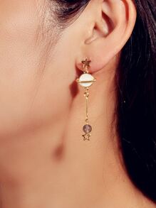 Star Moon Drop Earrings - Yellow Gold - View 2