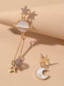 Star Moon Drop Earrings - Yellow Gold - View 3