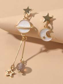 Star Moon Drop Earrings - Yellow Gold - View 4