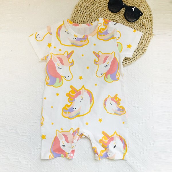 

Baby Boy Unicorn & Star Print Romper, White