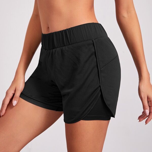 

Solid Lined Sports Shorts, Black