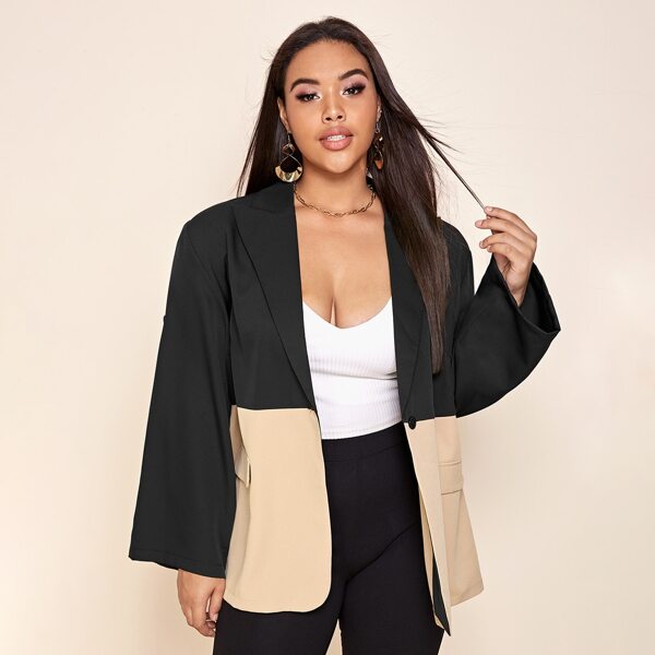 

Plus Two Tone Single Button Blazer, Multicolor