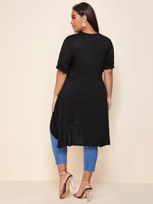 SHEIN Unity Áo thun Plus size Tương phản Mesh màu trơn Giải trí - màu đen - Xem 2