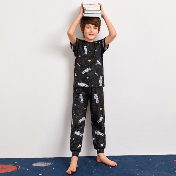 

Boys Galaxy Print Top & Pants PJ Set, Black