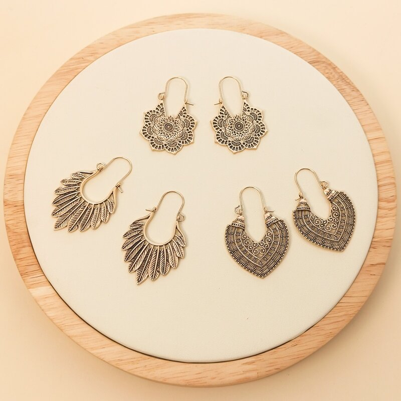 

3pairs Metal Decor Drop Earrings, Gold