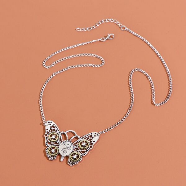

Gear Butterfly Charm Necklace, Silver