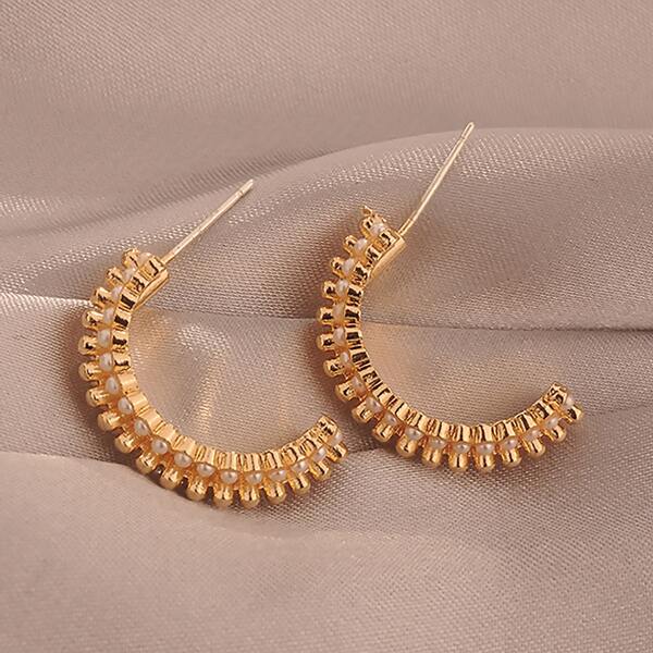 

Faux Pearl Inlaid Stud Earring, Gold