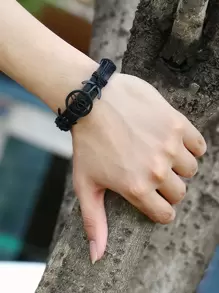 Vòng tay PU trang trí nốt nhạc thời trang và phổ biến cho nam giới cho kỳ nghỉ và cho vẻ ngoài sành điệu - màu đen - Xem 1