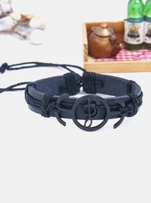 Vòng tay PU trang trí nốt nhạc thời trang và phổ biến cho nam giới cho kỳ nghỉ và cho vẻ ngoài sành điệu - màu đen - Xem 2