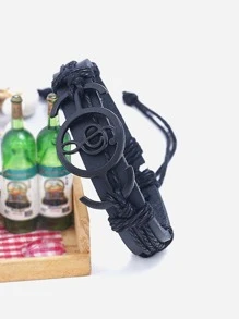 Vòng tay PU trang trí nốt nhạc thời trang và phổ biến cho nam giới cho kỳ nghỉ và cho vẻ ngoài sành điệu - màu đen - Xem 6