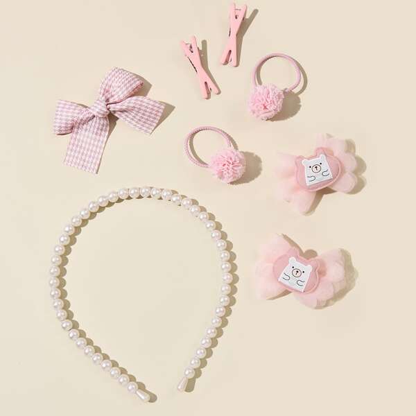 

8pcs Toddler Girls Faux Pearl Beaded Hair Accessory, Multicolor