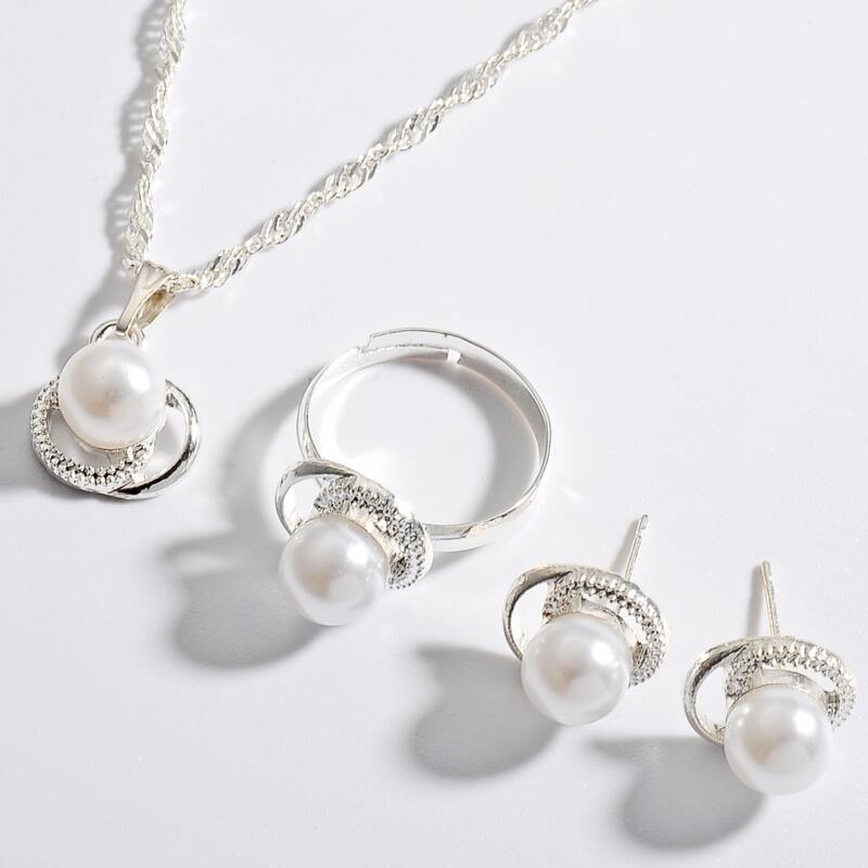 

4pcs Faux Pearl Jewelry Set, Silver
